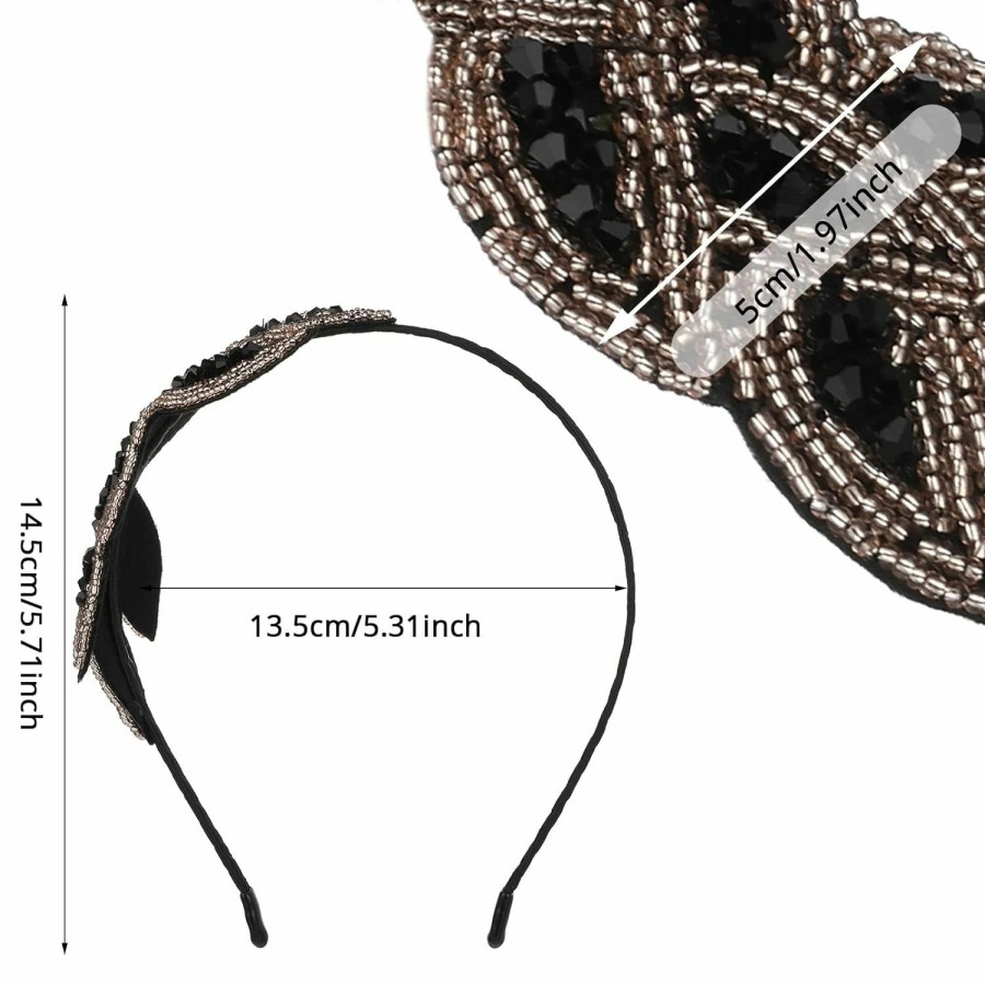 Sibba Fashion Headbands | Sibba 1920S Headbands For Women Head Bands Accessories Crystal Bridal Wedding Black Headpiece 20S Rhinestone Flapper Vintage Hair Valentines Accessory For Girls Costume Prom Party Retro (Black Gold)