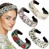 Chuangdi Fashion Headbands | Chuangdi 4 Pieces Boho Headband Floral Wide Headband Handmade Knot Embroidery Bohemia Turban Headband Vintage Ethnic Style Hair Band For Women Girls Hair Accessories