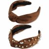 VELSCRUN Fashion Headbands | Velscrun 2 Pack Satin Wide Knotted Headbands For Women Brown Women Fashion Headband Non Slip Head Bands Silk Headband Elastic Turban Hair Band Hair Styling Accessories Womens Sisters Girls Gifts