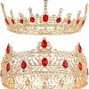 Haomian Fashion Headbands | 2 Pieces Prom King And Queen Crown Set King Crowns For Men Royal Crown With Red Rhinestone Crystal Crowns For Men Women Princess Crown Tiara Costume Headwear For Wedding Birthday Party Costume