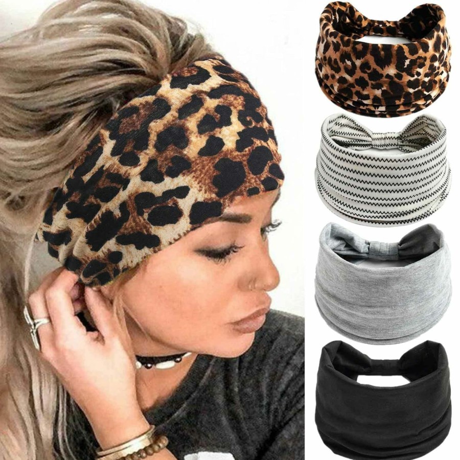 Acenail Fashion Headbands | Acenail Boho Headbands Women Wide Head Bands Knotted Turban Headband Nonslip Elastic Hairbands Floral Hairband Workout Hair Scarfs Yoga Sweatbands Bohemian Head Wraps For Women Girls 4Pcs(#5 Gorgeous)