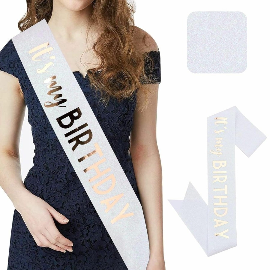 CIEHER Fashion Headbands | Cieher (71.65\" L X 3.6\" W 2 Pack Birthday Sash For Women Girls, It'S My Birthday Sash With Silver Glitter Fabric, Birthday Sashes, Birthday Decorations - White + Black Sash