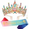 Chanaco Fashion Headbands | Chanaco Birthday Crown Birthday Sash Birthday Crowns For Women Birthday Girl Sash Birthday Girl Crown Blue Tiara Happy Birthday Decorations For Women Birthday Party Suppliers Gifts