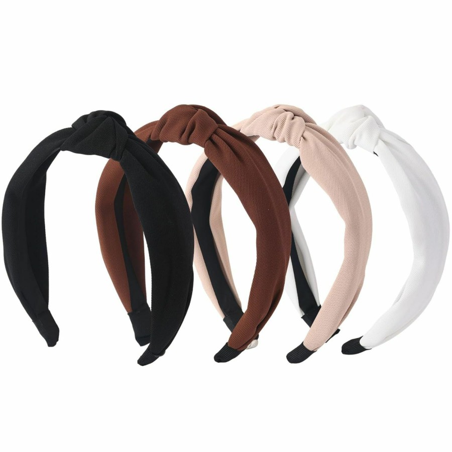 MHDGG Fashion Headbands | Mhdgg 4Pcs Knotted Headbands For Women,Non Slip Wide Head Band Fashion Head Bands Top Knot Headband For Women Solid Color Hair Accessories,Deep Color