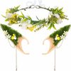 FRESHME Fashion Headbands | Freshme Fairy Mushroom Elf Ears With Butterfly Flower Headpiece Set, Forest Mushroom Pixie Ears And Elf Floral Woodland Crown For Women Girls Renaissance Wedding Halloween Cosplay Bridal Photo Shoot