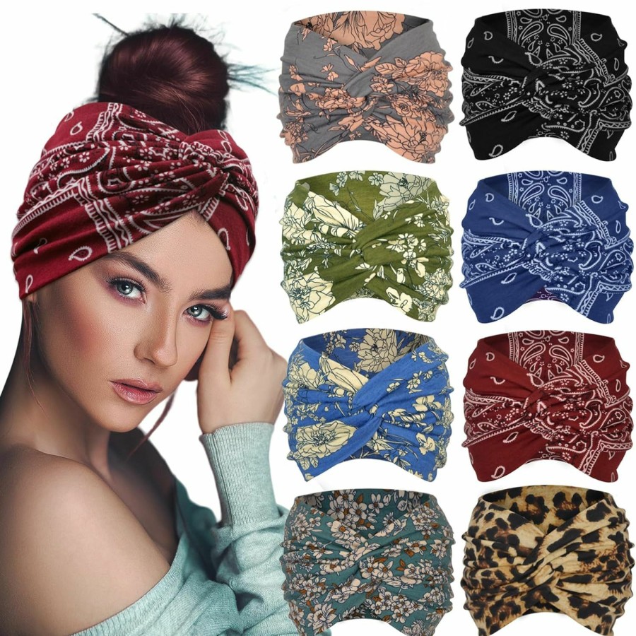 Sefiinh Fashion Headbands | Sefiinh Extra Wide Headbands For Women 7'' Large Headband Twist Head Bands Women'S Hair Band Stretchy Turban Girls Styling Accessories 8 Pack