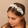 YERTTER Fashion Headbands | Yertter Vintage Wedding Pearl Beads Crystal Tiara Hair Crown Handmade Bride Headband Bridal Greek Goddess Pearl Head Pieces For Wedding Prom Birthday Party