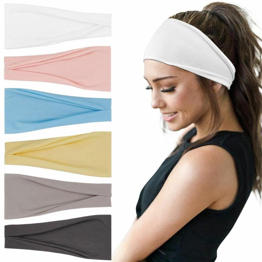 YONUF Fashion Headbands | Yonuf Boho Headbands For Women Fashion Wide Headband Yoga Workout Head Bands Hair Accessories Band 6 Pack