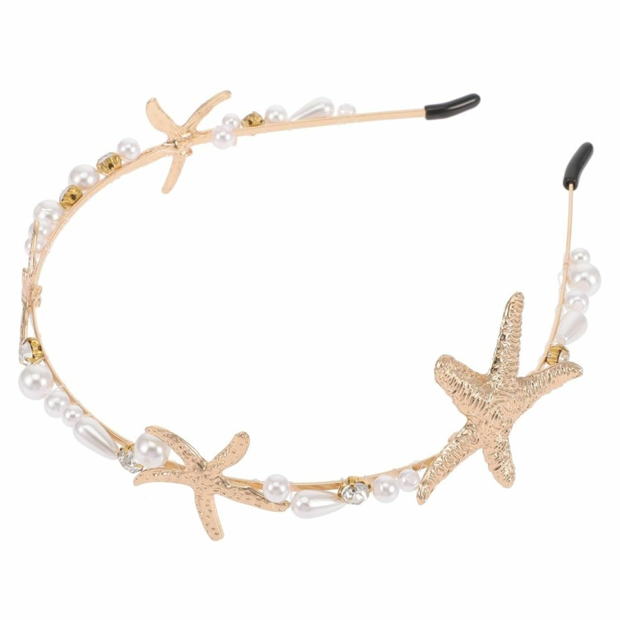 minkissy Fashion Headbands | Starfish Headband Pearl Sea Star Starfish Hairband Bridal Headband Starfish Hair Accessories Mermaid Headpiece Beach Wedding Hair Accessories For Women Girls