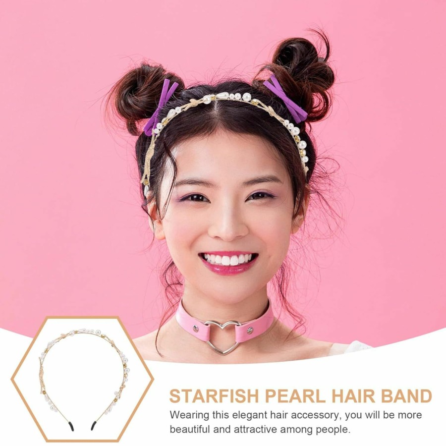 minkissy Fashion Headbands | Starfish Headband Pearl Sea Star Starfish Hairband Bridal Headband Starfish Hair Accessories Mermaid Headpiece Beach Wedding Hair Accessories For Women Girls