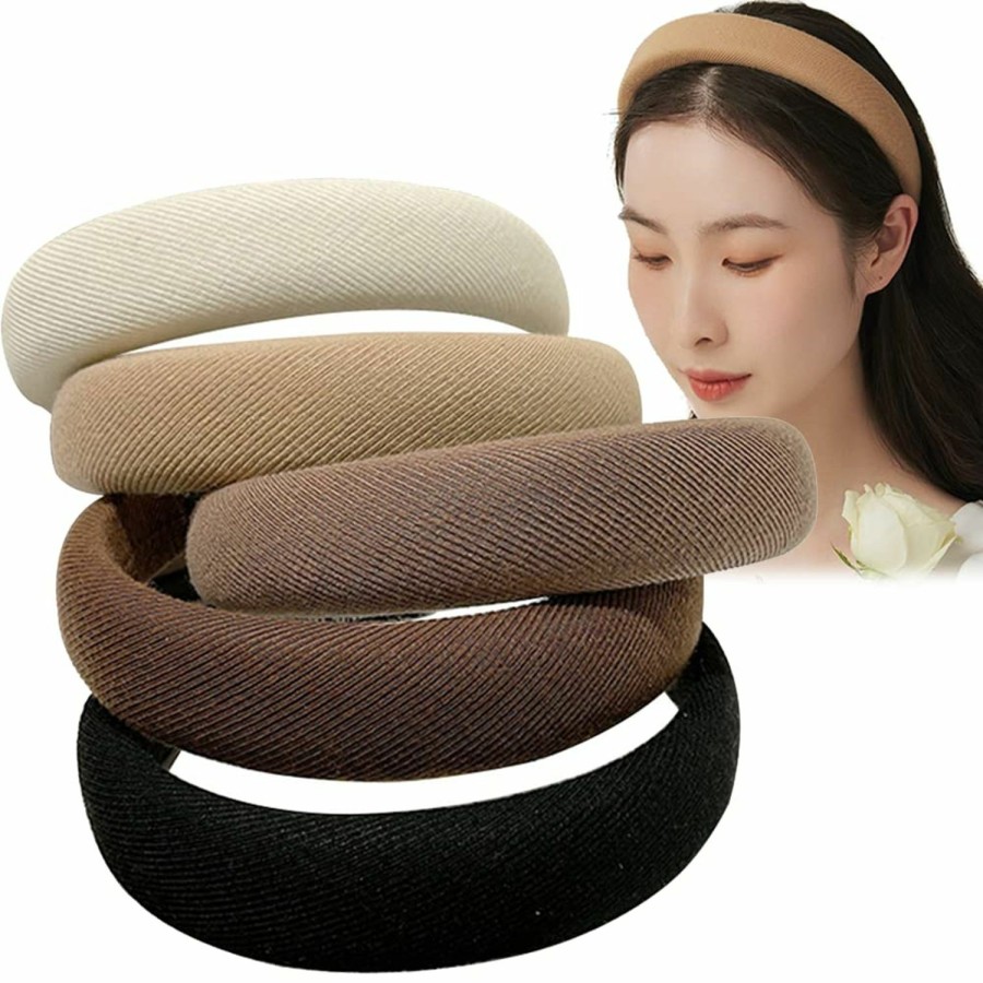 Yazon Fashion Headbands | Yazon 5Pcs 30Mm Fashion Headbands For Girls Women Padded Fabric Hair Bands Ivory Brown Black Hair Hoops For Daily