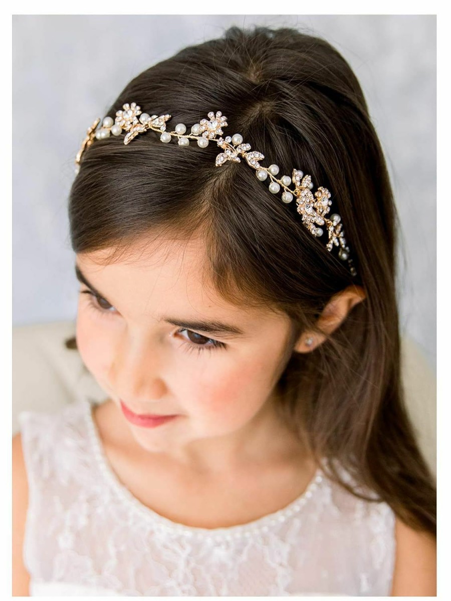 SWEETV Fashion Headbands | Sweetv Flower Girl Headpiece For Wedding Hair Accessories Little Girls Toddler Kids Handmade Flower Headband Princess Crystal Hair Bands For Birthday Party Photography