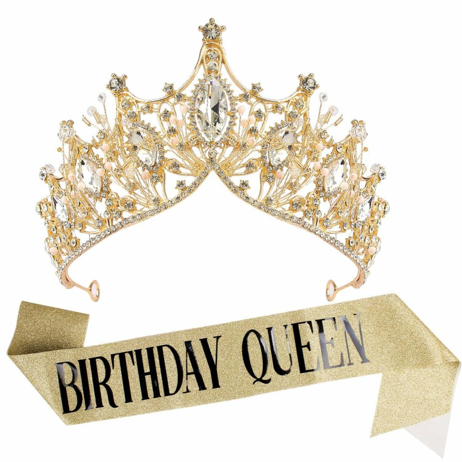 VELSCRUN Fashion Headbands | Birthday Tiaras For Women, Birthday Queen Crowns For Women, Birthday Sash Birthday Girl Crown, Happy Birthday Queen Crown And Tiara, Crowns For Women Black, Happy Birthday Decorations Accessories