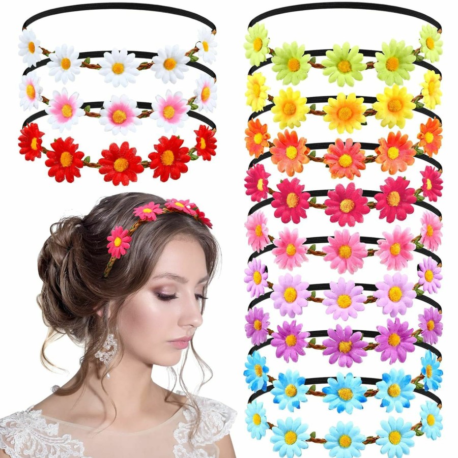 Chunyin Fashion Headbands | Chunyin 24 Pieces Multicolor Flower Headbands For Women Girls Floral Flower Crown Hippie With Adjustable Elastic Flower Hair Band Hair Accessories For Kids Baby Festival Wedding Party (Vivid)