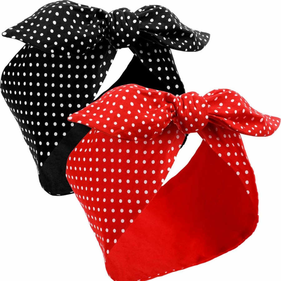 Hicarer Fashion Headbands | 2 Pieces Polka Dot Headband Bandana Headband 50S Costume Hair Accessories Bows Wide Headwrap For Women And Girls (Small Dots)