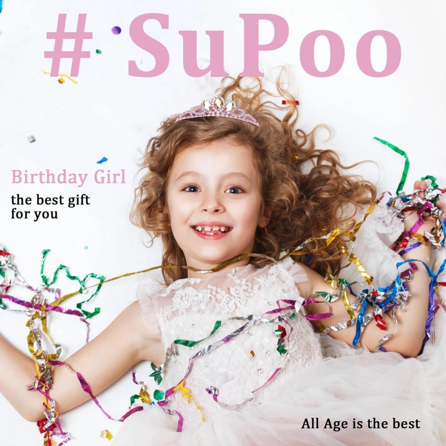 SuPoo Fashion Headbands | Supoo Tiaras For Girls Birthday Crown Birthday Girl Sash Princess Crown Birthday Girl Headband Crystal Birthday Tiara Crown For Girls Rhinestone Happy Birthday Accessories Gift