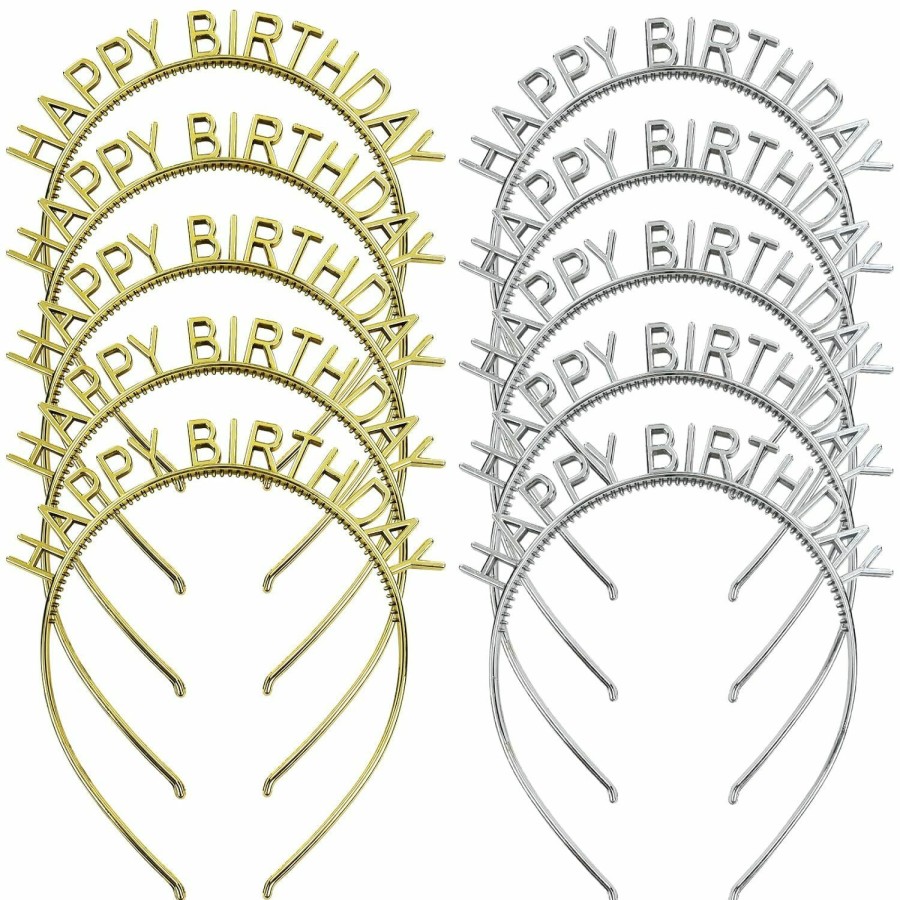 Lawie Fashion Headbands | Lawie 10 Pack Bulk Gold Silver Happy Birthday Headbands Thin Plain Blank Hard Base Plastic Headbands Skinny Hair Bands Clasps Tiara Crown Hair Holder Diy Arts And Crafting Party Headpiece Accessories