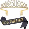 Dimetey Fashion Headbands | Black Gold \"60 & Fabulous\"Sash & Rhinestone Tiara Set, 60Th Birthday Gifts For Women, Birthday Sash/Tiara For Women'S 60Th Birthday Party Decoration (Black 60Th)