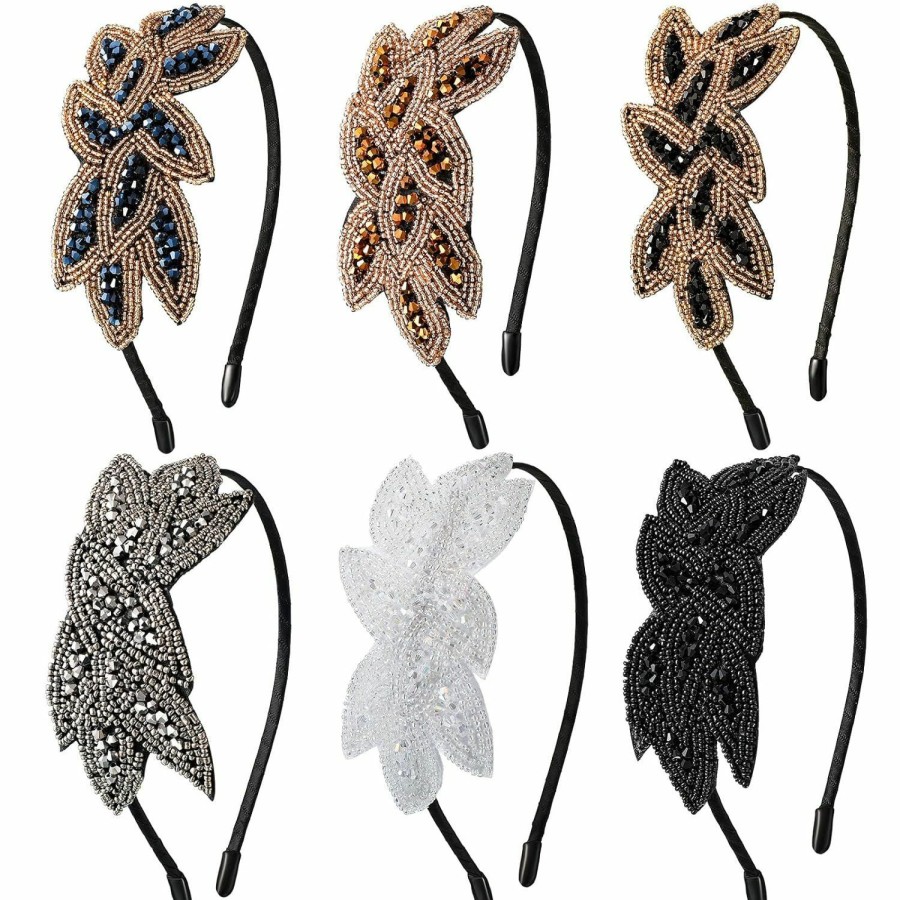 Jutom Fashion Headbands | Jutom 6 Pieces Flapper Headband Floral Leaf Flapper Headpiece Rhinestone 1920S Headband Vintage Headpiece For Women Crystal Beaded Hairband Hair Accessory For Costume Party, 6 Styles