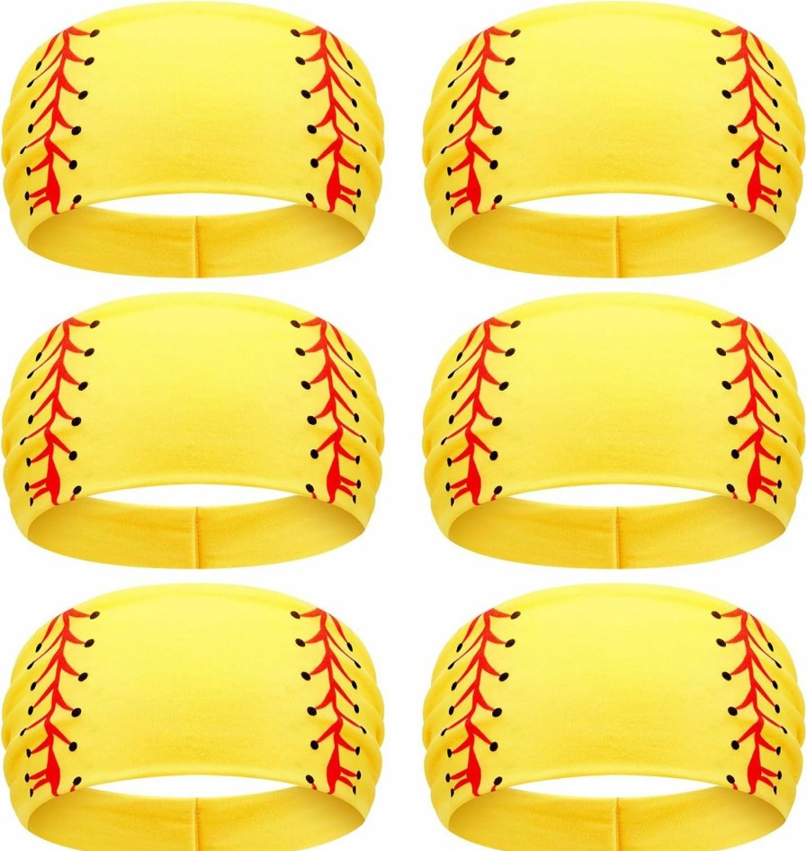 Zeyune Fashion Headbands | Zeyune 6 Pcs Yellow Softball Headband Breathable Elastic Headband Ball Print Head Wrap Hair Band Bandana Workout Headbands Adjustable Sweat Proof Softball Accessories For Girls Women