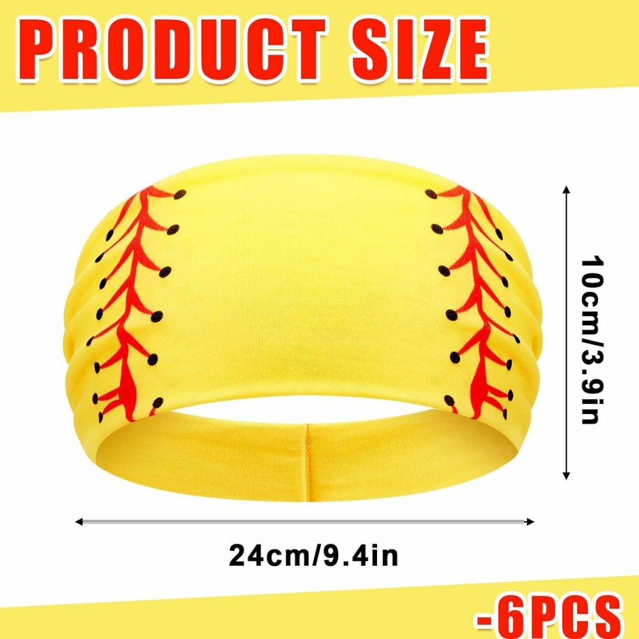 Zeyune Fashion Headbands | Zeyune 6 Pcs Yellow Softball Headband Breathable Elastic Headband Ball Print Head Wrap Hair Band Bandana Workout Headbands Adjustable Sweat Proof Softball Accessories For Girls Women