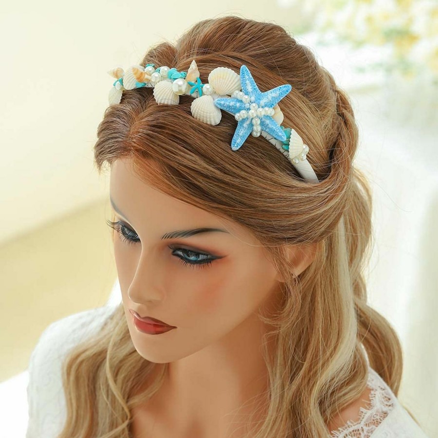 Unicra Fashion Headbands | Unicra Starfish Headband Pearl Bridal Hair Band Sea Shell Hair Hoop Hair Piece Beach Wedding Hair Accessories For Women And Girls