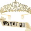 Aprince Fashion Headbands | Aprince Birthday Crown & Birthday Girl Sash Set, Rhinestone Tiaras And Crowns For Women Girls Gold Tiara Birthday Gold Sash Princess Tiaras Queen Crowns For Birthday Prom Photoshoot