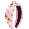 TULOBI Fashion Headbands | Tulobi Knotted Pearl Headband For Women, White Pearl Rhinestone Crystal Jeweled Embellished Hairband, Fashion Elegant Ladies Wide Top Knot Hair Bands Headpiece Hair Accessories For Women(Pink)