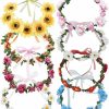 Lawie Fashion Headbands | Lawie 8 Pack Boho Flower Crowns Floral Wreath With Ribbon Halo Headbands Garland Wedding Bridal Bridesmaid Headpiece Tiara Sunflower Daisy Rose Hairbands Hawaiian Party Accessories For Kids Women Girl