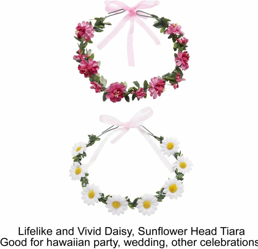 Lawie Fashion Headbands | Lawie 8 Pack Boho Flower Crowns Floral Wreath With Ribbon Halo Headbands Garland Wedding Bridal Bridesmaid Headpiece Tiara Sunflower Daisy Rose Hairbands Hawaiian Party Accessories For Kids Women Girl