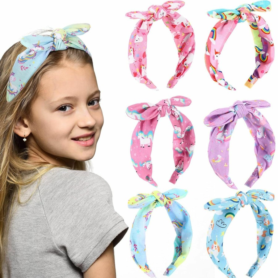 Jexine Fashion Headbands | Jexine 6 Pcs Unicorn Headband For Girls, Bow Knot Headbands, Rainbow Hair Bands For Girls 4-6 Comfortable Cute Hair Accessories For Girls Kids Party Favors