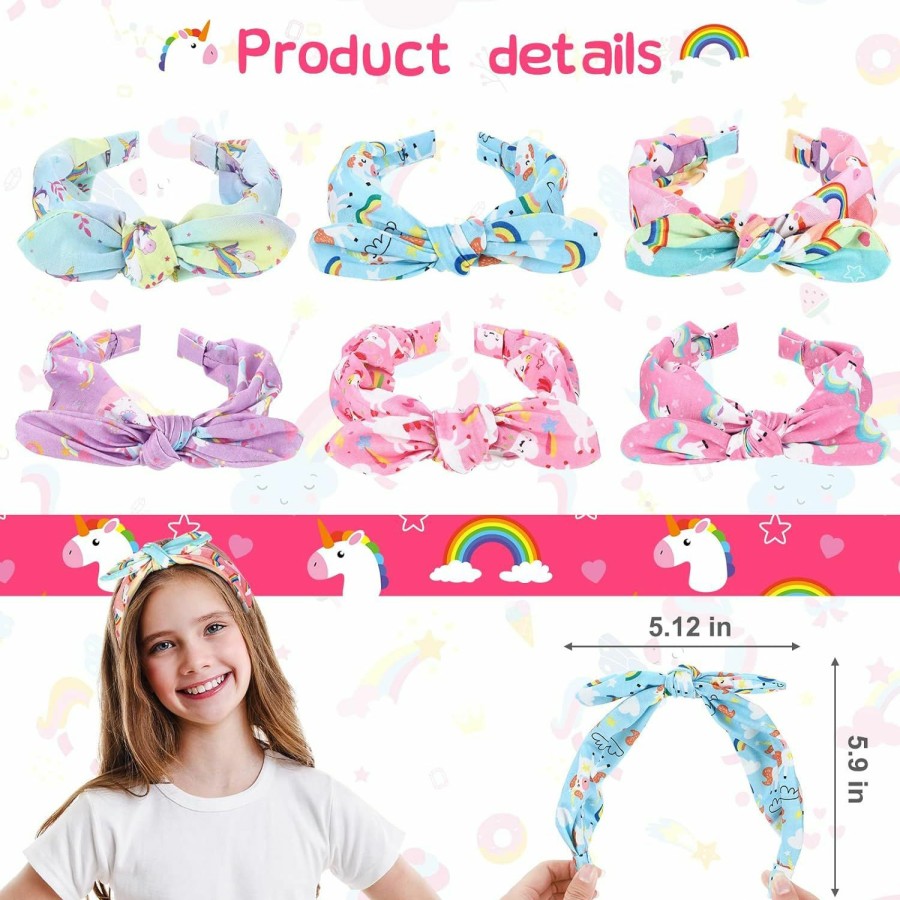 Jexine Fashion Headbands | Jexine 6 Pcs Unicorn Headband For Girls, Bow Knot Headbands, Rainbow Hair Bands For Girls 4-6 Comfortable Cute Hair Accessories For Girls Kids Party Favors