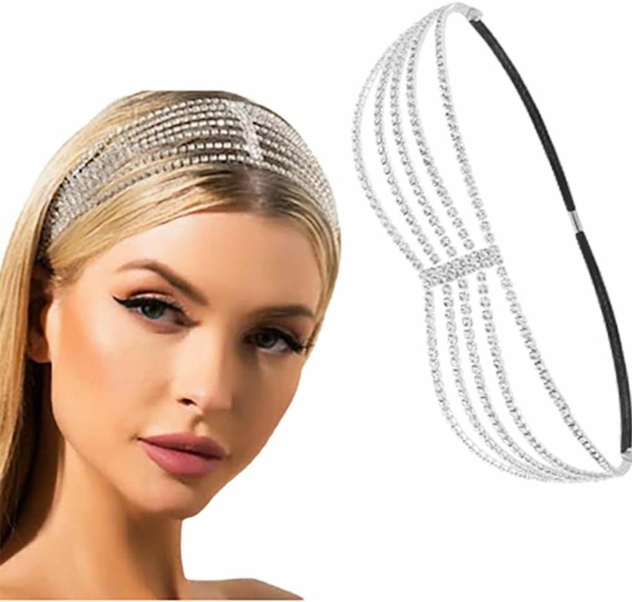 deladola Fashion Headbands | Deladola Rhinestone Elastic Head Chain Jewelry Silver Crystal Headband Easter Sparkly Headpiece Wedding Accessories Party For Women