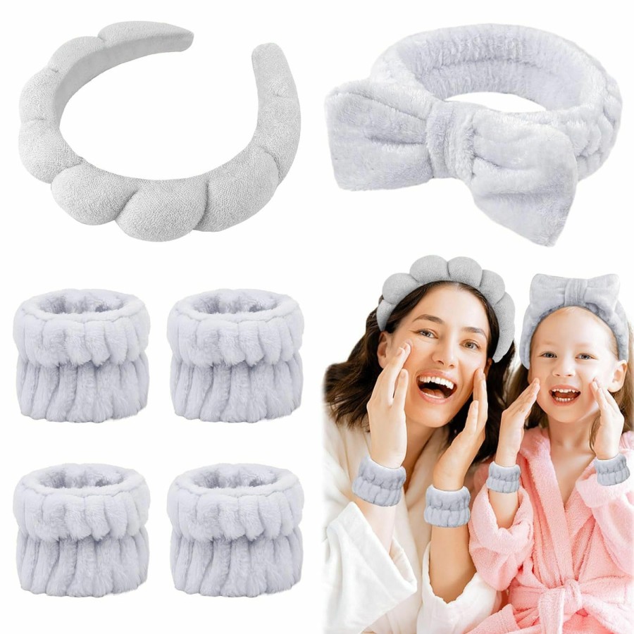 Araluky Fashion Headbands | Araluky 6 Pcs Puffy Spa Headband For Washing Face Skincare Headbands And Wristbands Sponge Spa Makeup Headband For Washing Face Puffy Headband Terry Cloth Headband For Shower Mask Makeup Removal