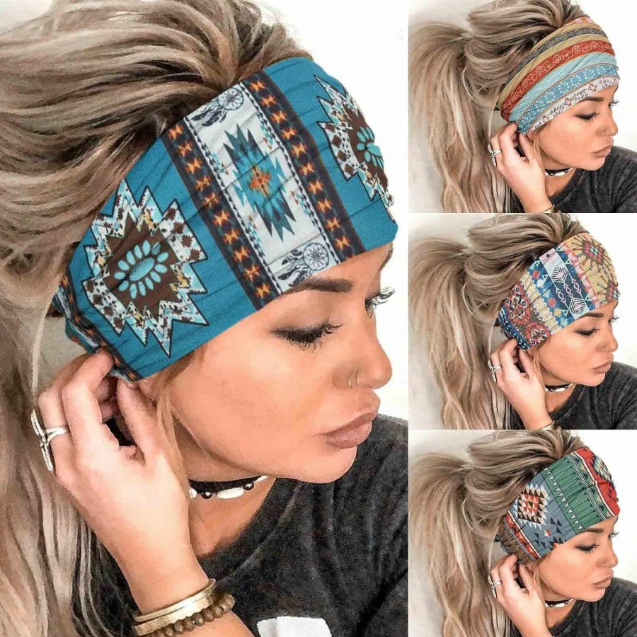 Olbye Fashion Headbands | Olbye Wide Boho Headbands Headwrap Butterfly Stretch Button Bandana Yoga Running Athletic Turban Head Scarfs Hair Accessories For Women And Girls 4Pcs (Boho)