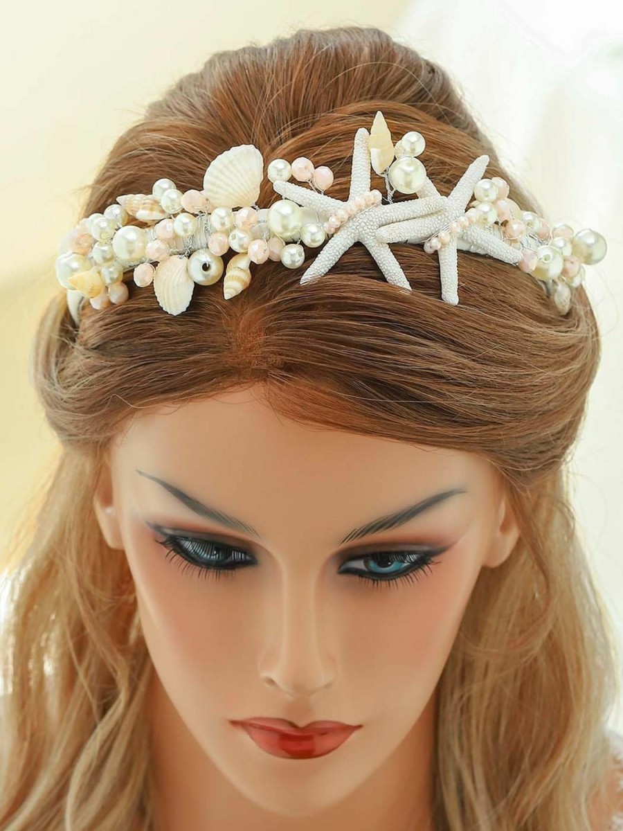 Yean Fashion Headbands | Yean Starfish Bride Wedding Headband Pearl Shell Tiara Headpiece Beach Bridal Hair Accessories For Women And Girls