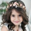 Campsis Fashion Headbands | Campsis Pearl Flower Girl Headpiece Pink Crystals Floral Headband For Girls Acrylic Leaf Princess Headband Accessories For Wedding Birthday Party Frist Communion Photography