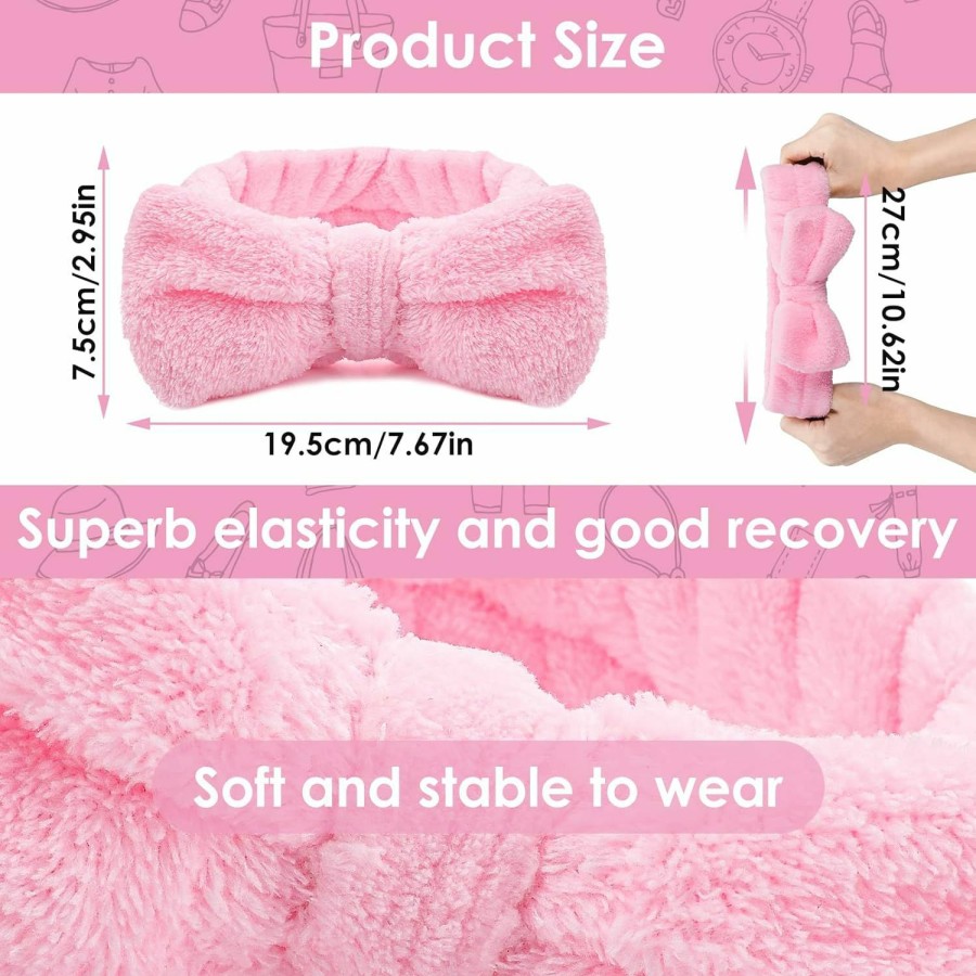 Molain Fashion Headbands | Molain Spa Headband, Bowknot Hair Bands Makeup Headbands Women Coral Fleece Elastic Headband Washing Face Hair Wrap For Washing Face Shower Sports Beauty Skincare (Pink)