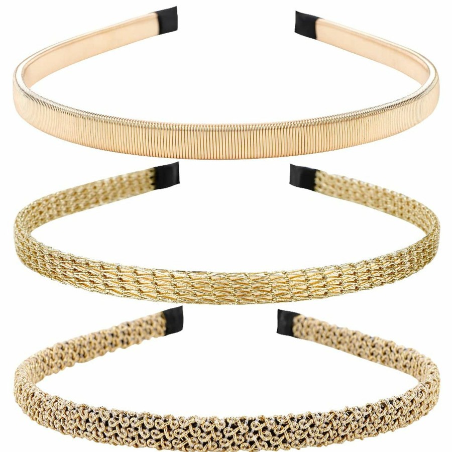 ANBALA Fashion Headbands | Anbala 3 Pack Fashion Headband Gold Headbands For Women, Thin Metal Hair Band Thin Headbands For Women Gold Hair Accessories