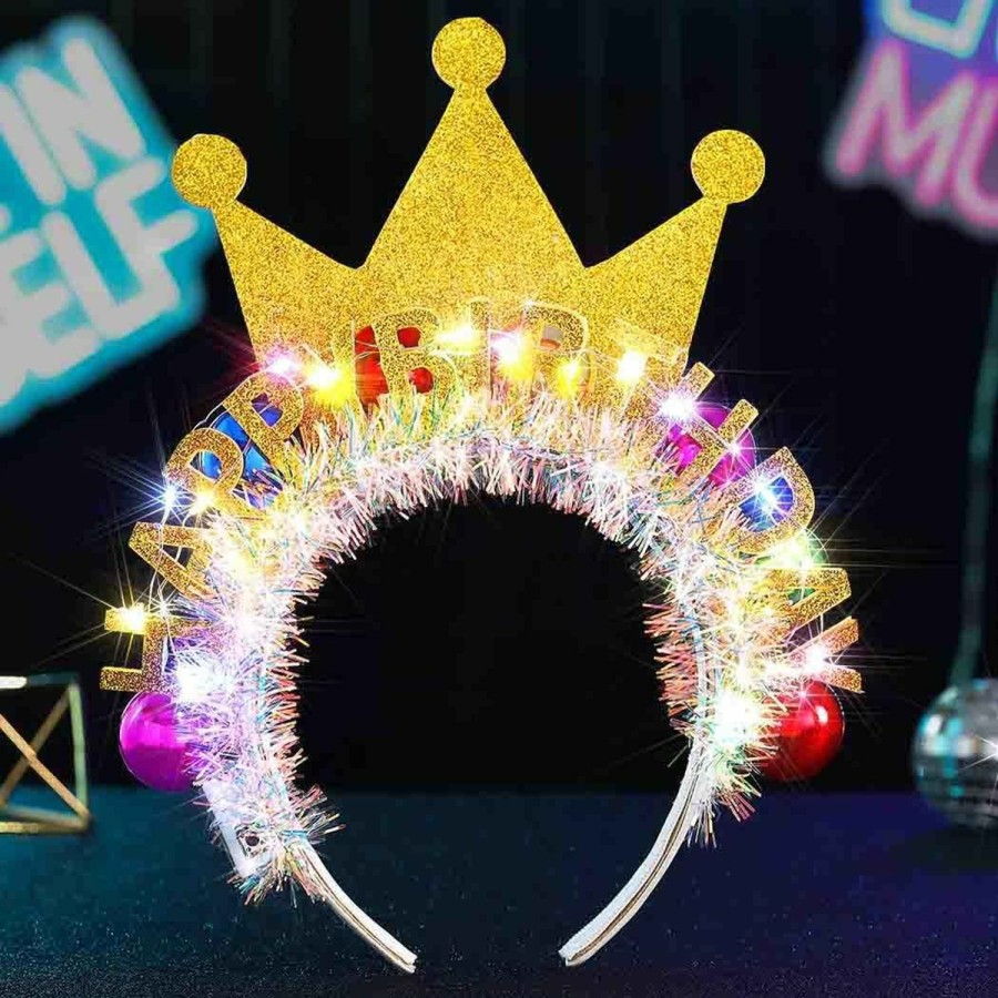 Zoestar Fashion Headbands | Zoestar Light Up Happy Birthday Headband Glow Ball Hair Bands Led Birthday Crown Party Hair Accessories Women