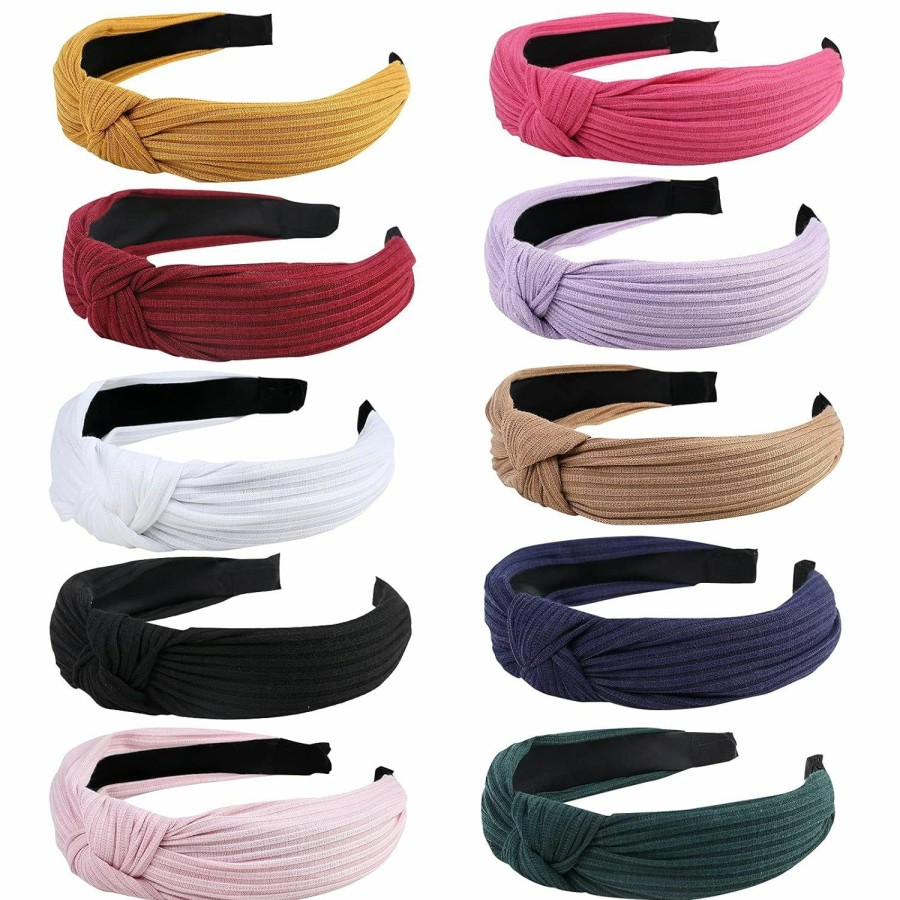 Fishinsea Fashion Headbands | Fishinsea 10 Pack Knotted Wide Headbands For Women Girls Cute Fashion Head Wrap In Solid Color Non-Slip Hair Accessories For Daily Festival Gifts