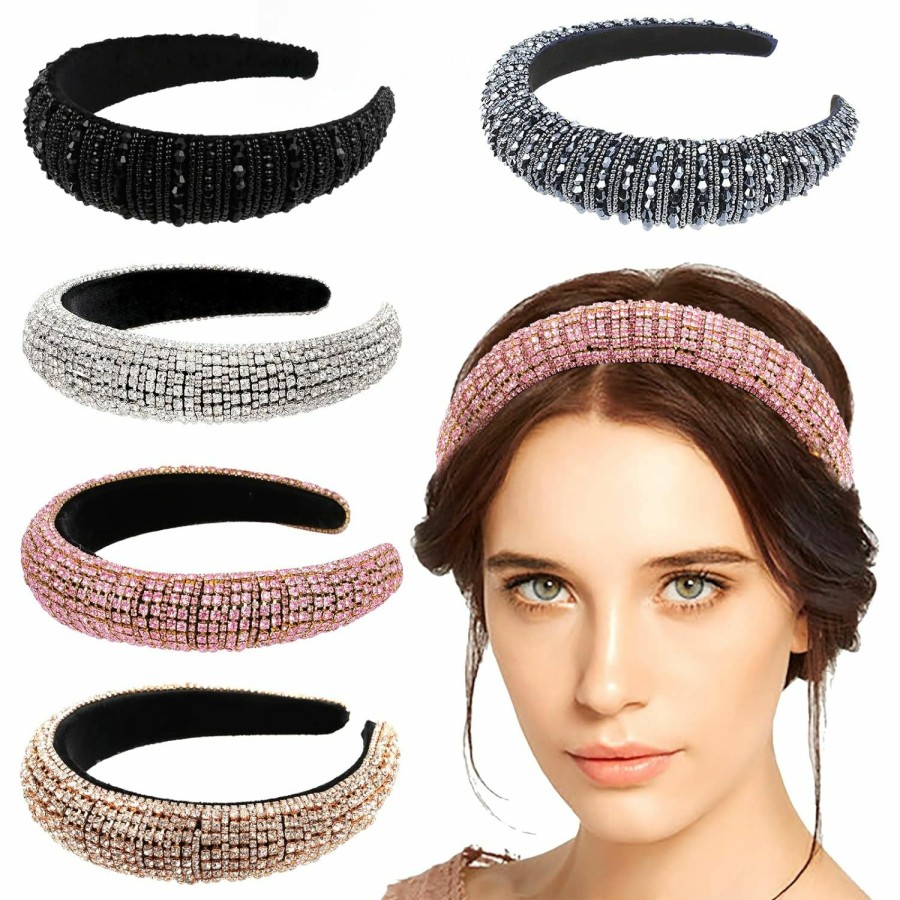 milylove Fashion Headbands | Milylove Rhinestone Crystal Diamond Headbands For Women Fashionable Handmade Wide Hair Hoops Beaded Bling Hairband Hair Accessories