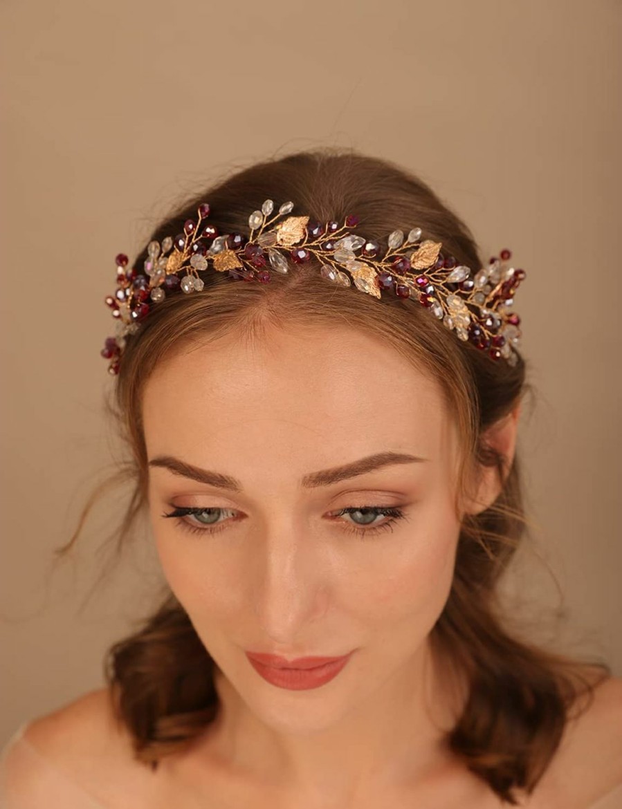 Teyglen Fashion Headbands | Teyglen Bridal Wedding Hair Vine Headband Silver Crystal Leaf Hair Pieces Handmade Blue Red Green Rhinestone Headpiece Hair Accessories For Women Bride Girls (Light Purple)