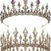 SWEETV Fashion Headbands | Sweetv Couple Crowns For Women & Men,Crystal Queen Tiara King Crown Set,2-Pack Antique Gold Medieval Hair Accessories For Prom Wedding Photo Shoot Birthday