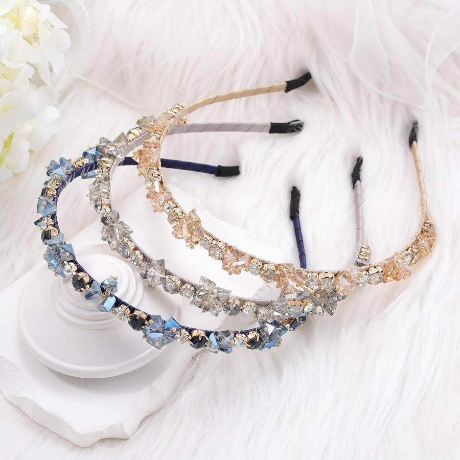 Urieo Fashion Headbands | Urieo Thin Rhinestone Headband Bling Crystal Head Bands Diamond Hairband Vintage Parties Hair Accessory For Women (Blue)