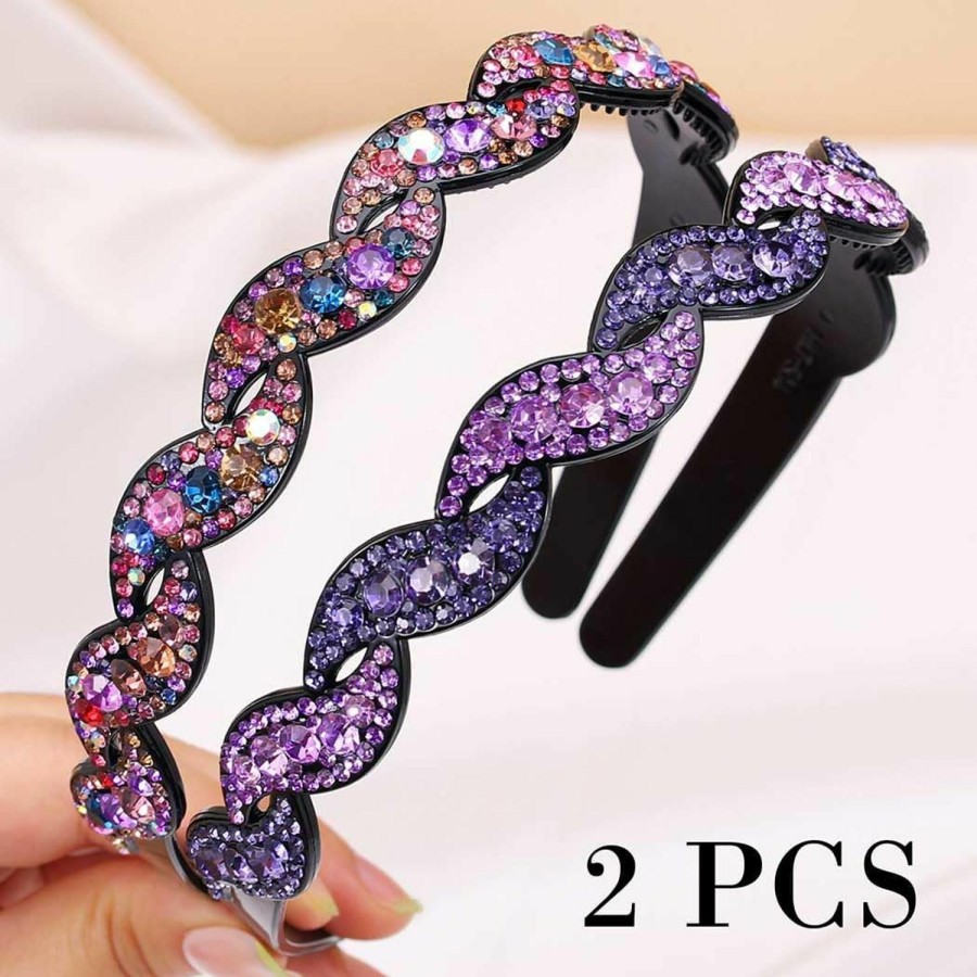 Bouory Fashion Headbands | Sparkly Rhinestone Headbands Colorful Crystal Hairband Thin Head Bands With Teeth No Ship Hairhoop For Women And Girls 2Pcs (Type A)