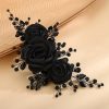 Teyglen Fashion Headbands | Teyglen Bridal Wedding Headband Black Flower Headband Floral Crystal Hair Pieces Handmade Black Rhinestone Headpiece Hair Accessories For Women Bride Girls