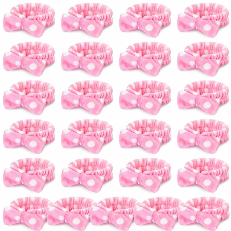 Riceshoot Fashion Headbands | Riceshoot 25 Pcs Pink Spa Headband Bulk Bow Hair Band For Washing Face Soft Coral Fleece Skincare Headbands Elastic Bowknot Hair Band Hairlace Shower Head Wraps Gifts For Women Girls