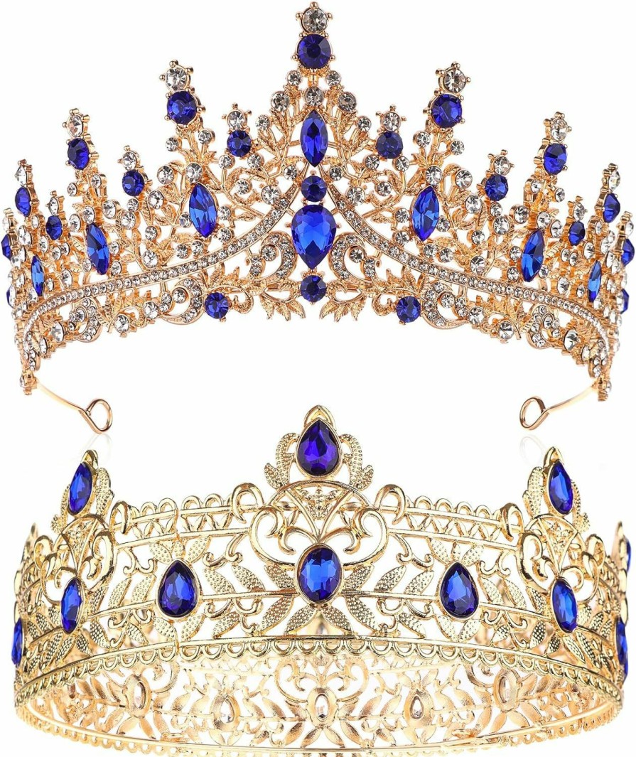 RUIYELE Fashion Headbands | 2 Pcs King And Queen Crowns Set King Crowns For Men Royal Crown With Black Rhinestone Crystal Crowns For Women Princess Crown Tiara Costume Headwear For Wedding Homecoming Party Decorations