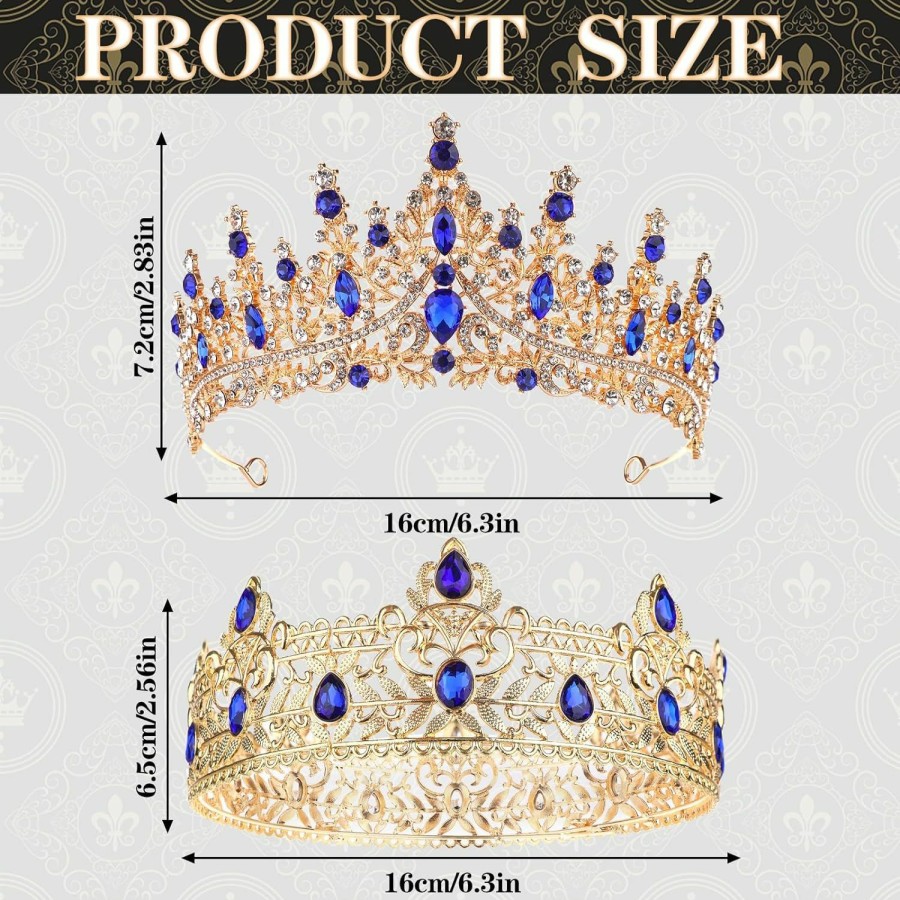 RUIYELE Fashion Headbands | 2 Pcs King And Queen Crowns Set King Crowns For Men Royal Crown With Black Rhinestone Crystal Crowns For Women Princess Crown Tiara Costume Headwear For Wedding Homecoming Party Decorations